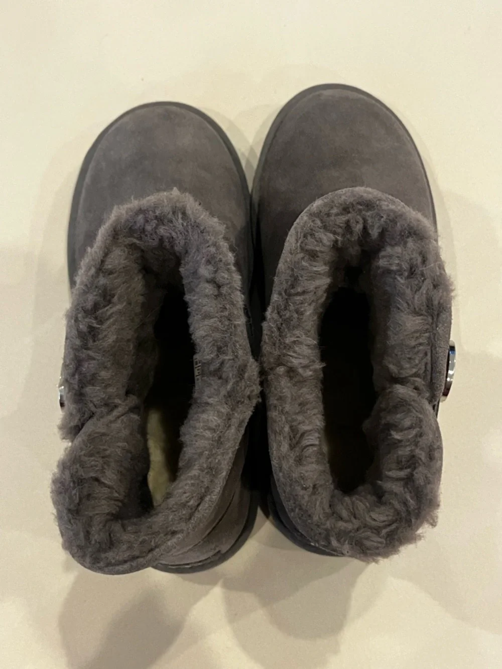 New UGG MINI BAILEY BUTTON CRYSTALS CHARCOAL BOOTS
